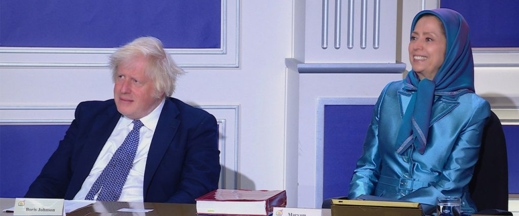 Mrs. Maryam Rajavi and PM Boris Johnson at Free Iran 2026 Summit