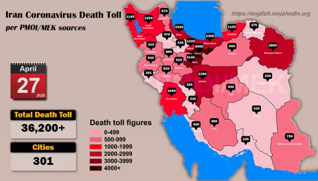 Iran: Coronavirus Death Toll Exceeds 36,200 in 301 Cities
