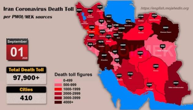 COVID-19 Fatalities in Iran Exceed 97,900 in 410 towns and cities